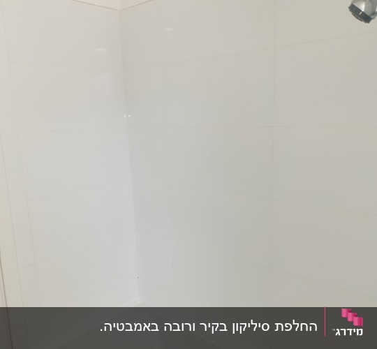 מקלחת עם אריחים לבנים וראש מקלחת